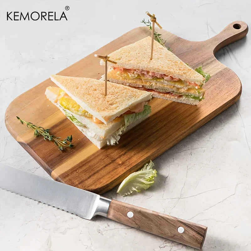 Solid Acacia Wood Rectangular Cutting & Serving Board with Handle (3 Sizes)