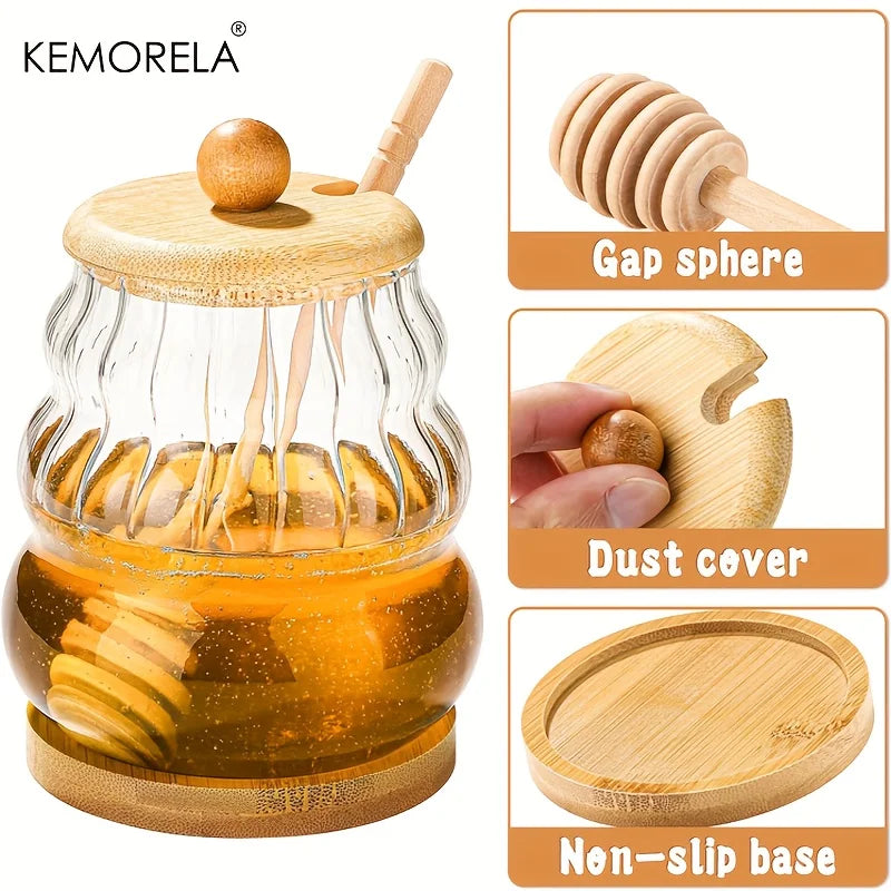 Glass Honey Jar with Bamboo Lid & Wooden Dipper (330/450ml)