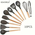 Silicone & Beechwood Kitchen Utensil Set with Holder (11-Piece)