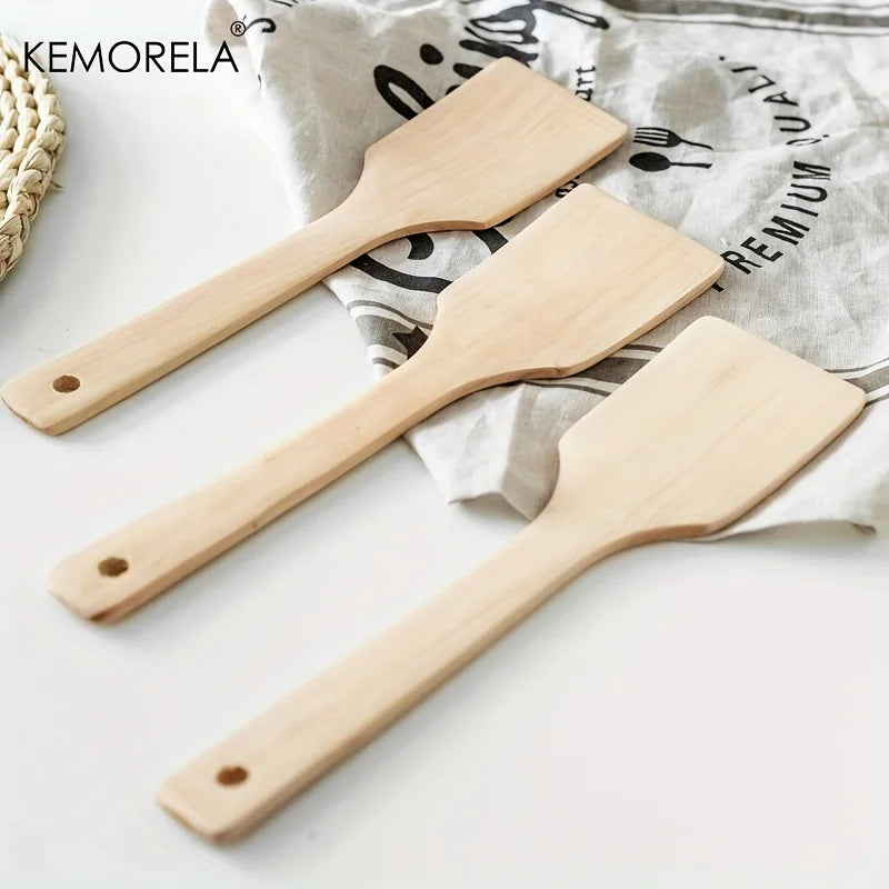 Natural Beechwood Flat Spatula (Set of 2, Long Handle)