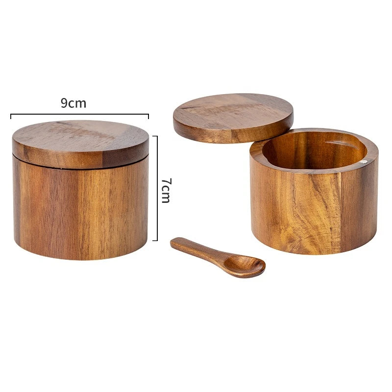Acacia Wood Salt & Pepper Cellar with 360° Swivel Lid