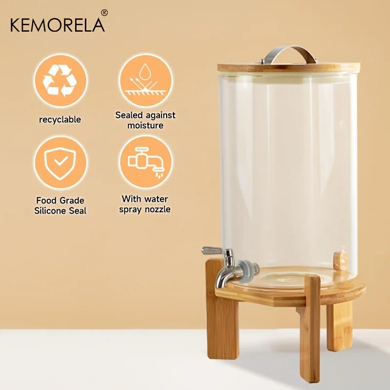 Glass Drink Dispenser with Bamboo Stand & Spigot (3.5L/5L)